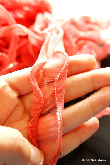 Peach Stretch Net Lace Trim Ribbon 50mm wide